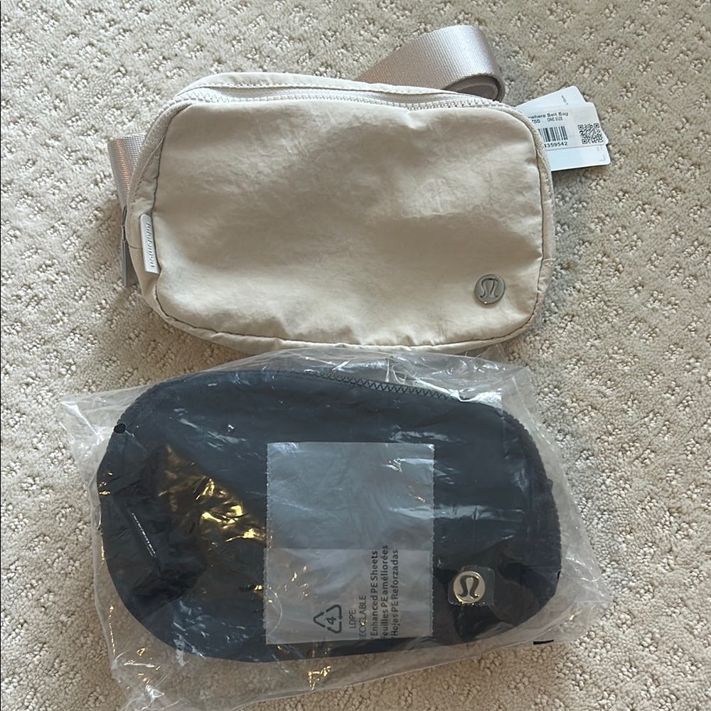 Lululemon Cream and Black belt Bags